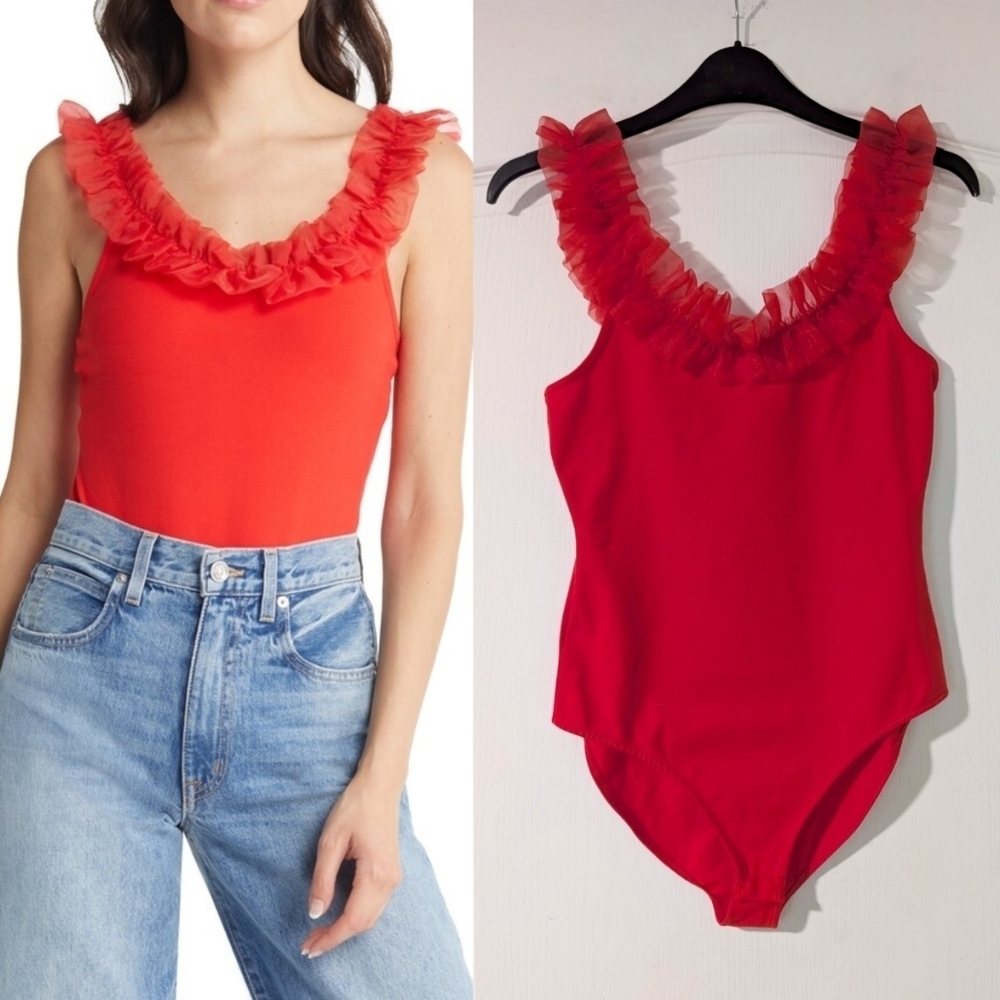 & Other Stories | Organza Ruffled Bodysuit In Red